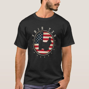 Camiseta Shih Tzu Usa Bandeira 4 de julho Cachorro Pai