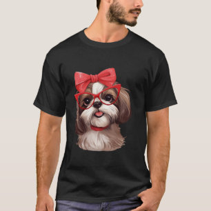 Camiseta Shih Tzu Vestindo Óculos Vermelhos E Bandana