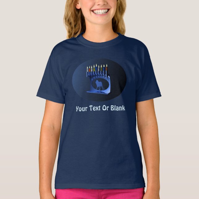 Camiseta Shiny Blue Chanukkah Menorah (Frente)