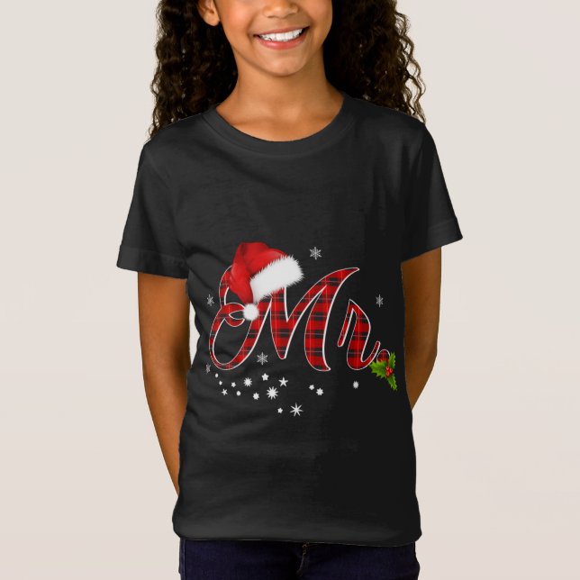Camiseta Shirt Red Xadrez Santa Hat Casais Correspondentes  (Frente)