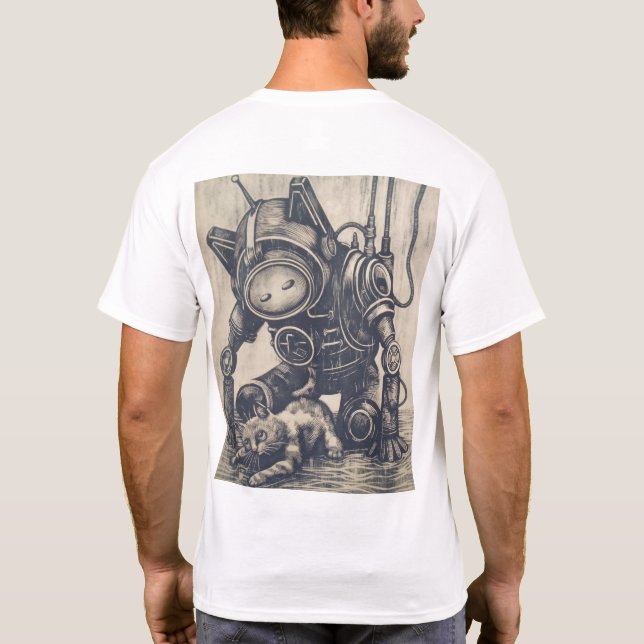 Camiseta Shirt Robot Linocut Steampunk (Verso)