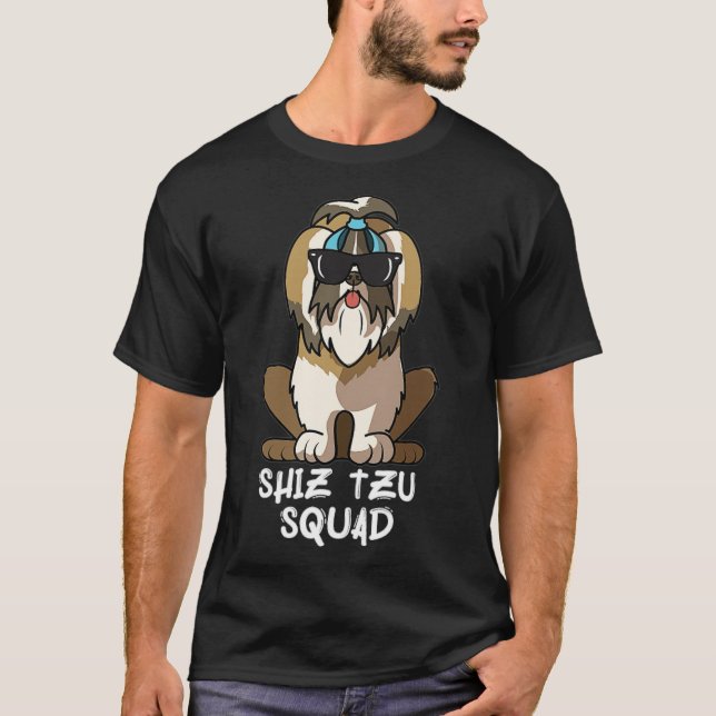 Camiseta Shiz zu Squad com óculos de sol Engraçado Cachorro (Frente)