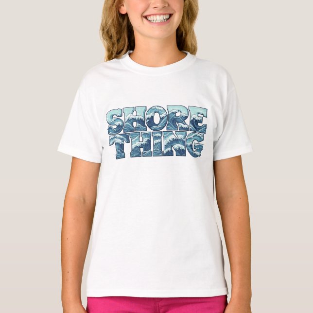 Camiseta Shore Thing Retro Ocean Waves Girl's Surf Graphic (Frente)