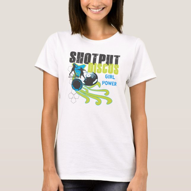 Camiseta Shotput e disco - hoodie do poder da menina (Frente)