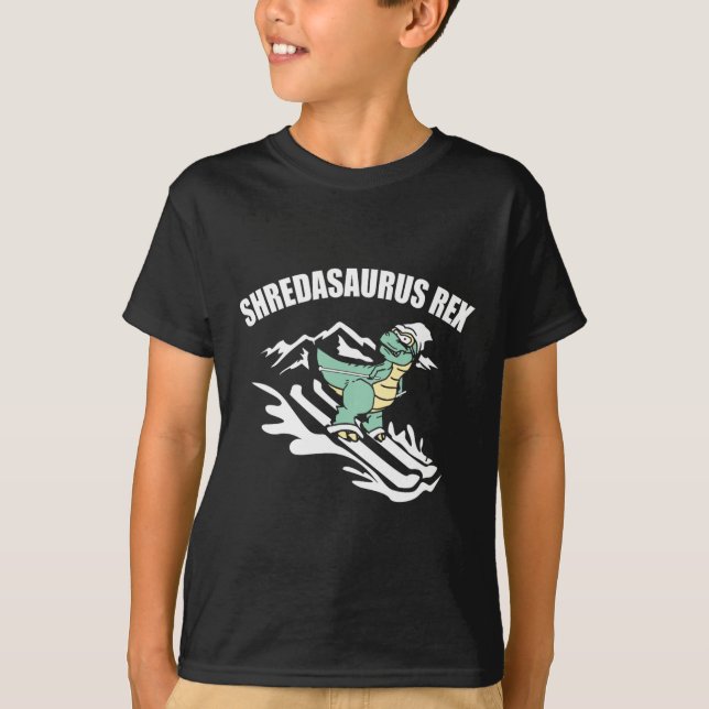 Camiseta Shredasaurus Rex Ski Dinosaur Kids Funny Skiing Gi (Frente)