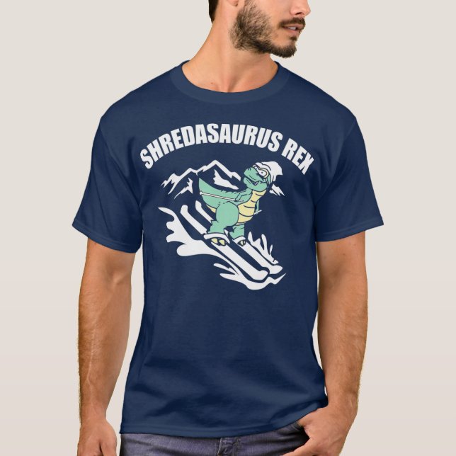 Camiseta Shredasaurus Rex Ski Dinossaur Crianças Engraçadas (Frente)