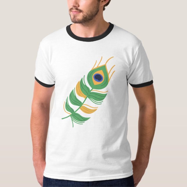 CAMISETA SHREE KRISHNA PEACOCK FEATHER LOGO ÚNICO DESIGN (Frente)