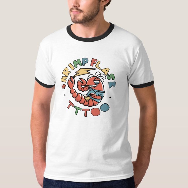 Camiseta 👕 🍤 Shrimp Flash Tattoo T-Shirt Ringer (Frente)