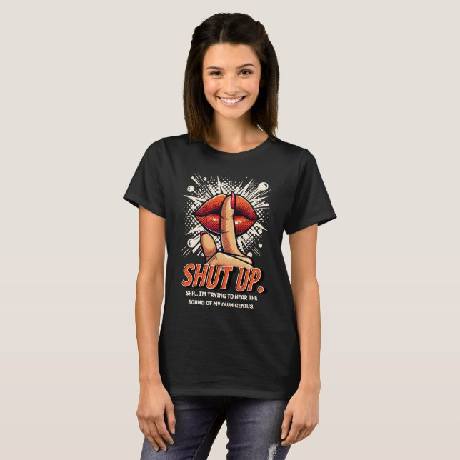 Camiseta Shut up funny comic woman lips  (Frente Completa)