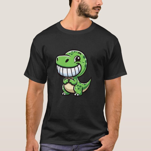 Camiseta Shy Dino Cartoon Trex Showing Teeth Happy Friendly (Frente)