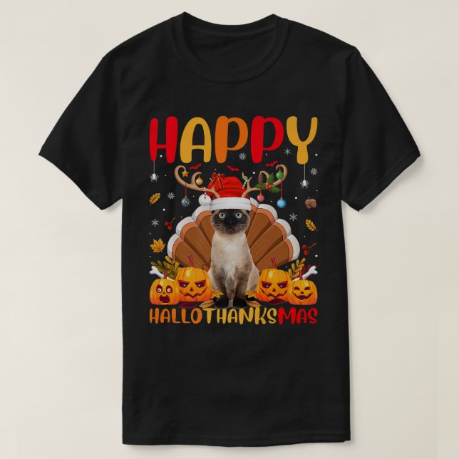 Camiseta Siamês Cat Amante de os animais Feliz Gato Siamês  (Frente do Design)
