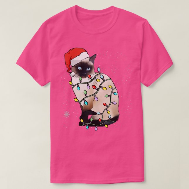 Camiseta Siamês Cat Natal Luzes Xmas Cat Lover 2 (Frente do Design)