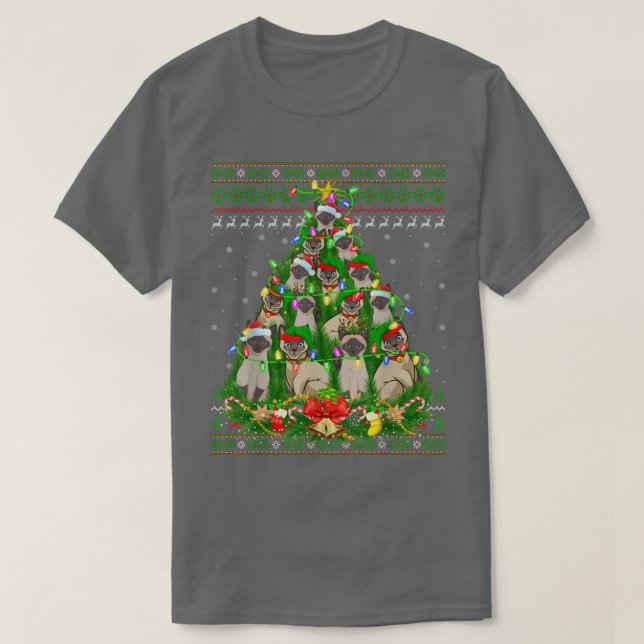Camiseta Siamês Cat Xmas Lighting Tree Siamese Cat Ugly Ch (Frente do Design)