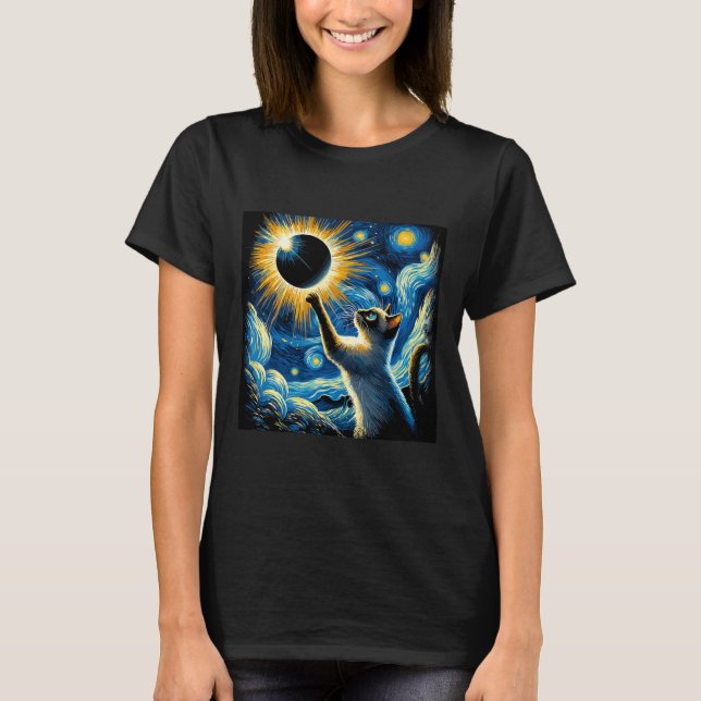 Camiseta Siamese Cat 2024 Van Gogh Starry Night Siamese Cat (Frente)