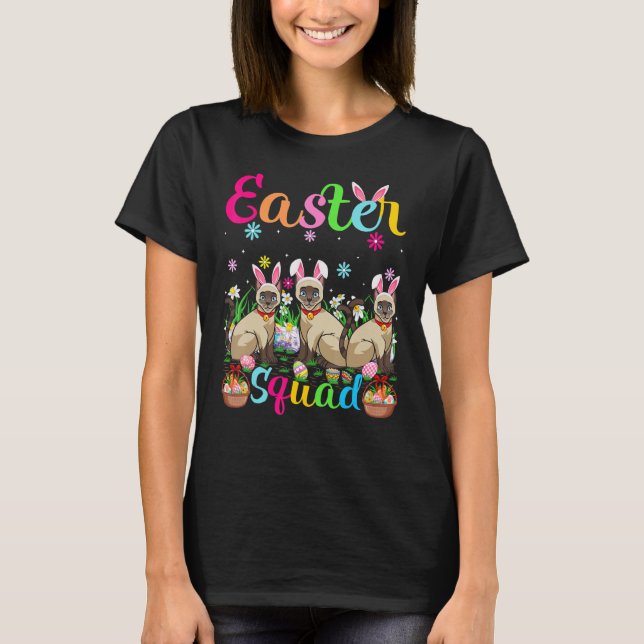 Camiseta Siamese Cat Bunny Ear Páscoa Squad Squad Siamese C (Frente)