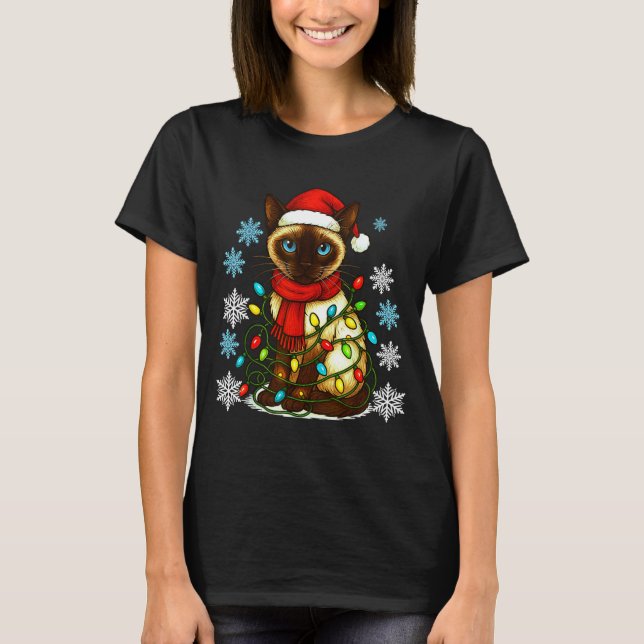 Camiseta Siamese Cat Cute Cat Lover Cat Xmas Holiday Santa  (Frente)