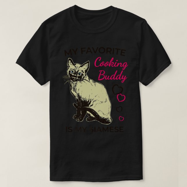 Camiseta Siamese Cat e Cozinhar (Frente do Design)