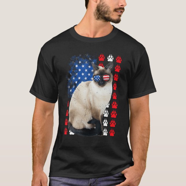 Camiseta Siamese Cat Paws USA Flag Indepedence Day 4th Of J (Frente)