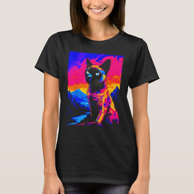 Camiseta Siamese Cat Pop Art (Frente)