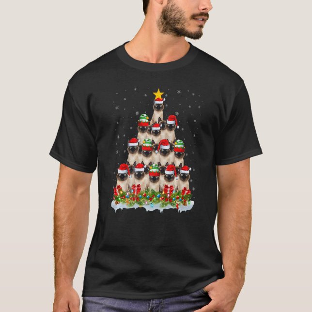 Camiseta Siamese Cat  Xmas Tree Santa Christmas Siamese Cat (Frente)
