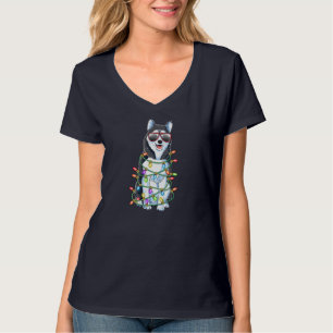 Camiseta Siberian Husky Christmas Tree Papais noeis Xmas Gi