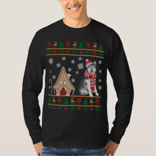 Camiseta Siberian Husky Christmas Ugly Sweater Santa Hat Re
