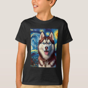 Camiseta Siberian Husky Dog Art Van Gogh Starry Night Siber