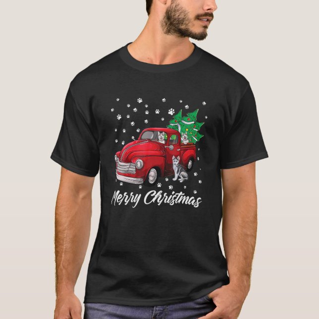 Camiseta Siberian Husky Dog Christmas Truck Merry Xmas (Frente)