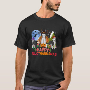 Camiseta Siberian Husky Dog Halloween Feliz Natal Hallo