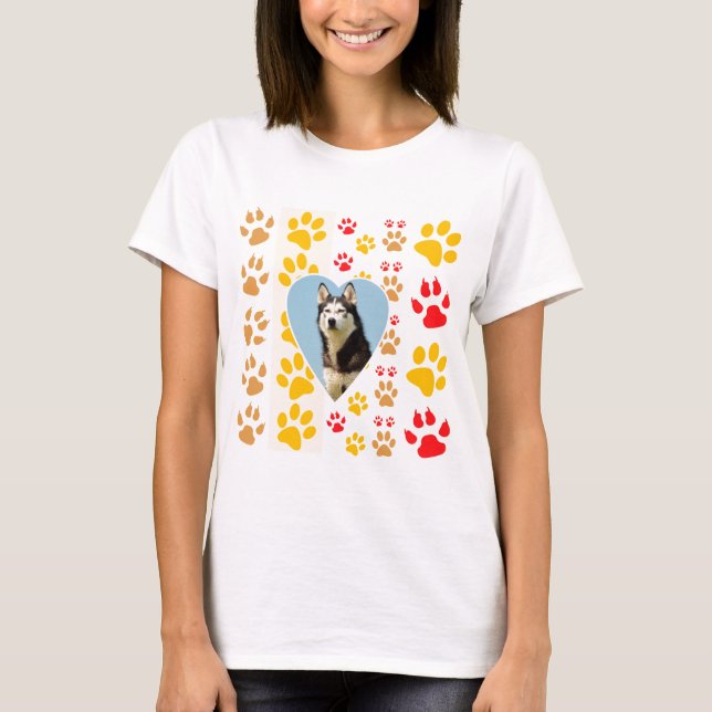 Camiseta Siberian Husky Dog Heart Paws Impressão (Frente)