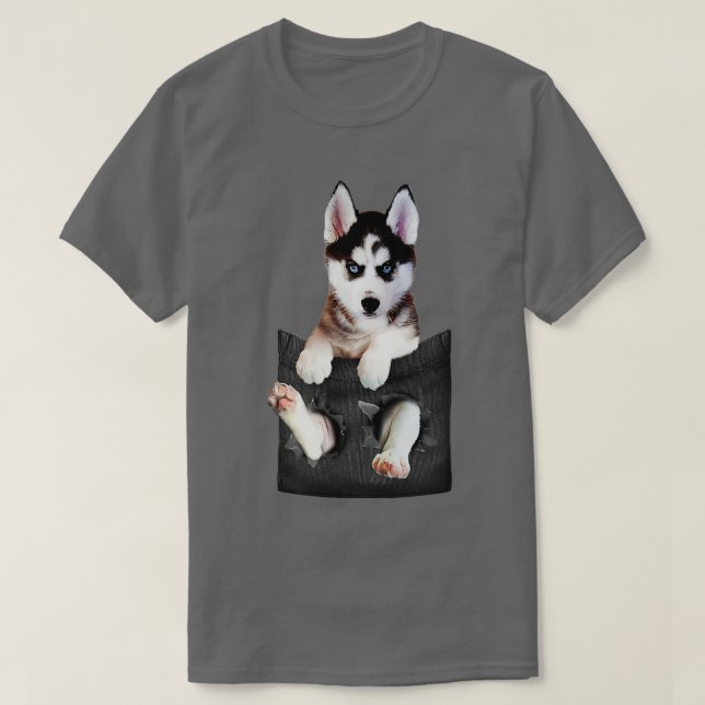 Camiseta Siberian Husky Em Pocket Puppy (Frente do Design)