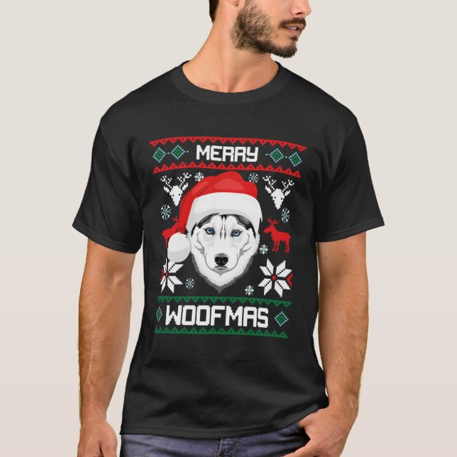 Camiseta Siberian Husky Feliz Woofmas Para (Frente)