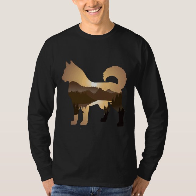 Camiseta Siberian Husky Forest Mountain Sunset Siberi (Frente)