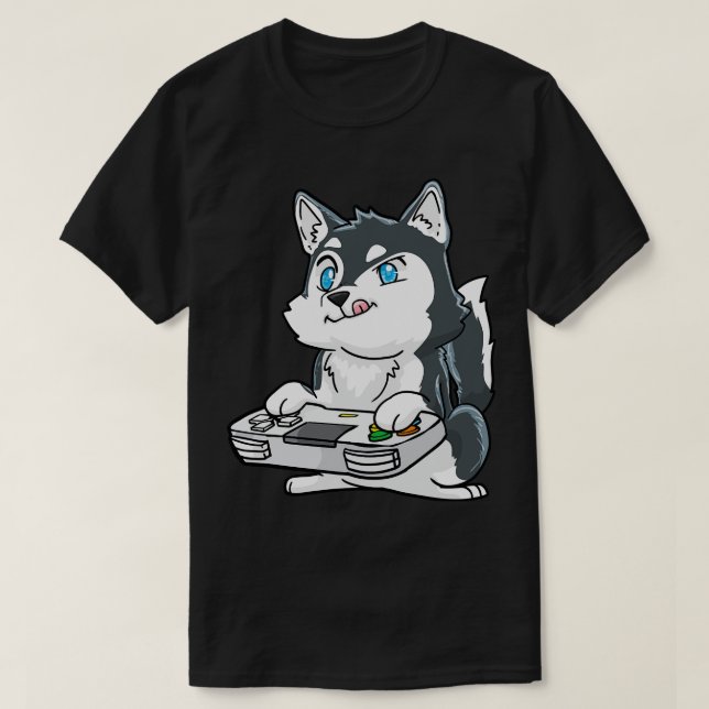 Camiseta Siberian Husky Gamepad Kawaii (Frente do Design)