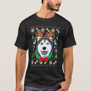 Camiseta Siberian Husky Natal Feio Rena Antíguas Xma
