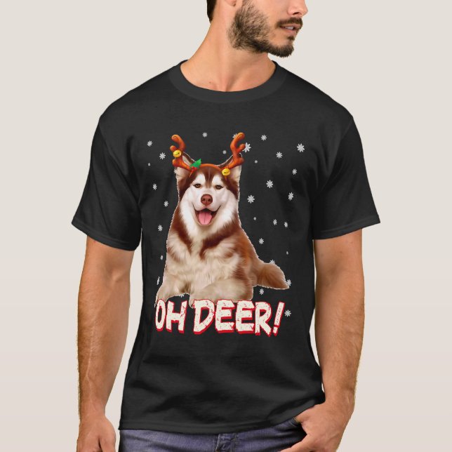 Camiseta Siberian Husky Oh Deer Funny Dog Xmas (Frente)