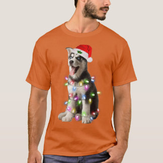 Camiseta Siberian Husky Papai noel a árvore de Natal Luzes 