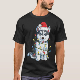 Camiseta Siberian Husky Papais noeis Árvore de Natal Luzes