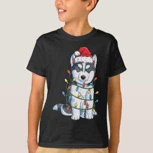 Camiseta Siberian Husky Papais noeis Árvore de Natal Luzes