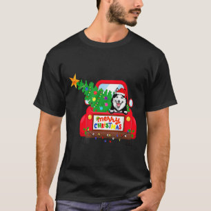 Camiseta Siberian Husky Riding Red Truck Christmas Paja
