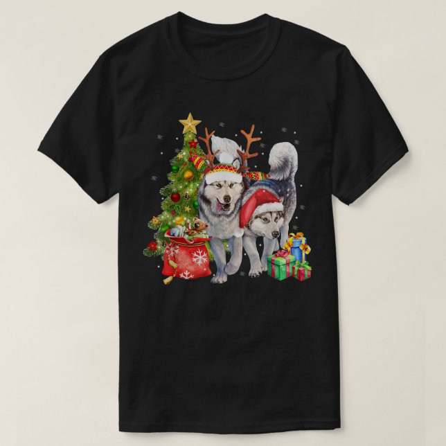 Camiseta Siberian Husky Santa Hat Engraçado Presente no Nat (Frente do Design)