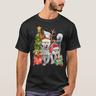 Camiseta Siberian Husky Santa Hat Engraçado Presente no Nat