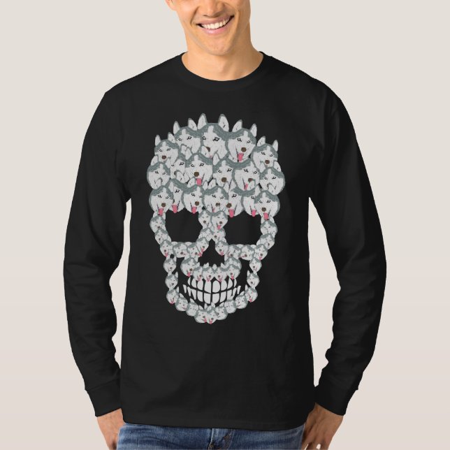 Camiseta Siberian Husky Skull Dog Skeleton Halloween Esse (Frente)