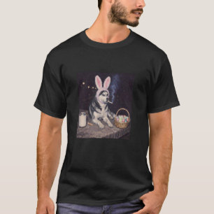 Camiseta Siberiano engraçado com orelhas de coelho fumando