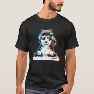 Camiseta Siberiano Husky DJ Glitch Rave EDM Música Engraçad