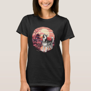 Camiseta Siberiano Husky engraçado do pôr do sol japonês