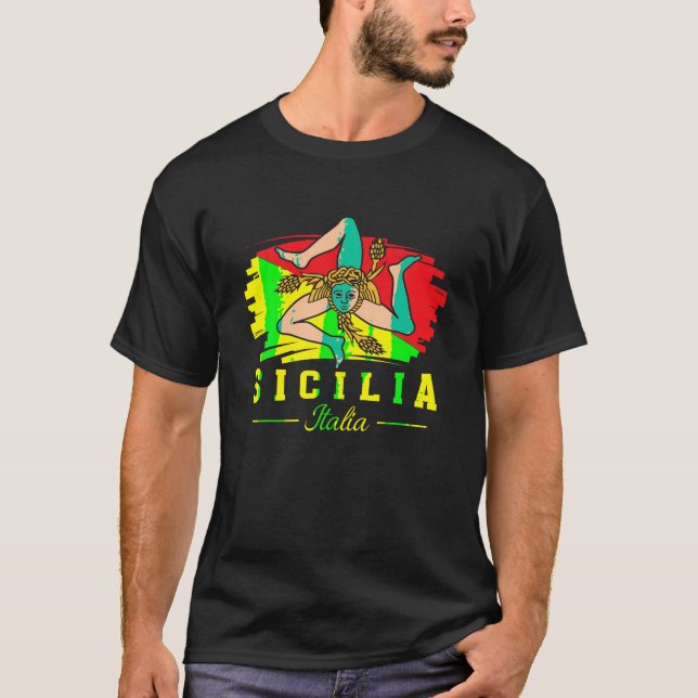 Camiseta Sicília Itália Bandeira Da Sicília Orgulhosa Sicíl (Frente)