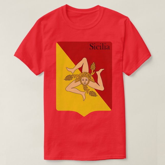 Camiseta Sicília Sicília Flag Vintage Casaco de braço (Frente do Design)