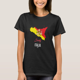 Camiseta Sicília Sinal Eu Amo Sicília, Sicília Itália Ilust