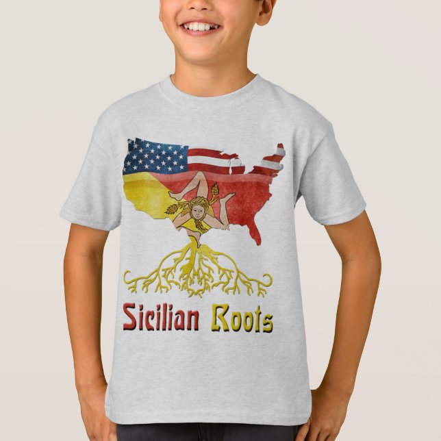 Camiseta Sicilian Roots USA Flag Heritage (Frente)
